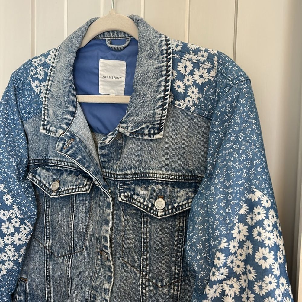 Anthropologie Avec Les Filles Floral Patchwork Denim Jacket Size XL - Picture 4 of 10